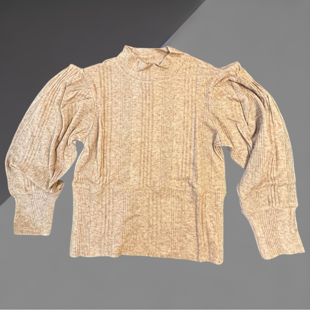 NWT B.O.G. Raquel Lightweight Ribbed Mock Neck Cropped Sweater | Tan | Small - Picture 2 of 8